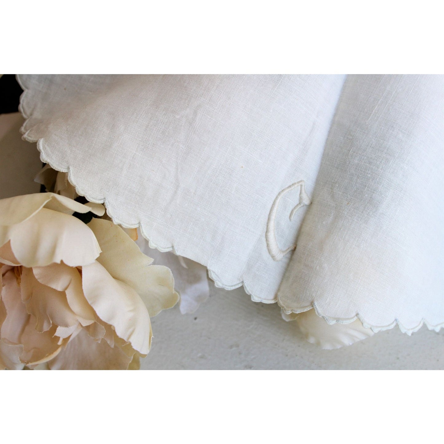Vintage Two White Linen Couch Covers or Doilies