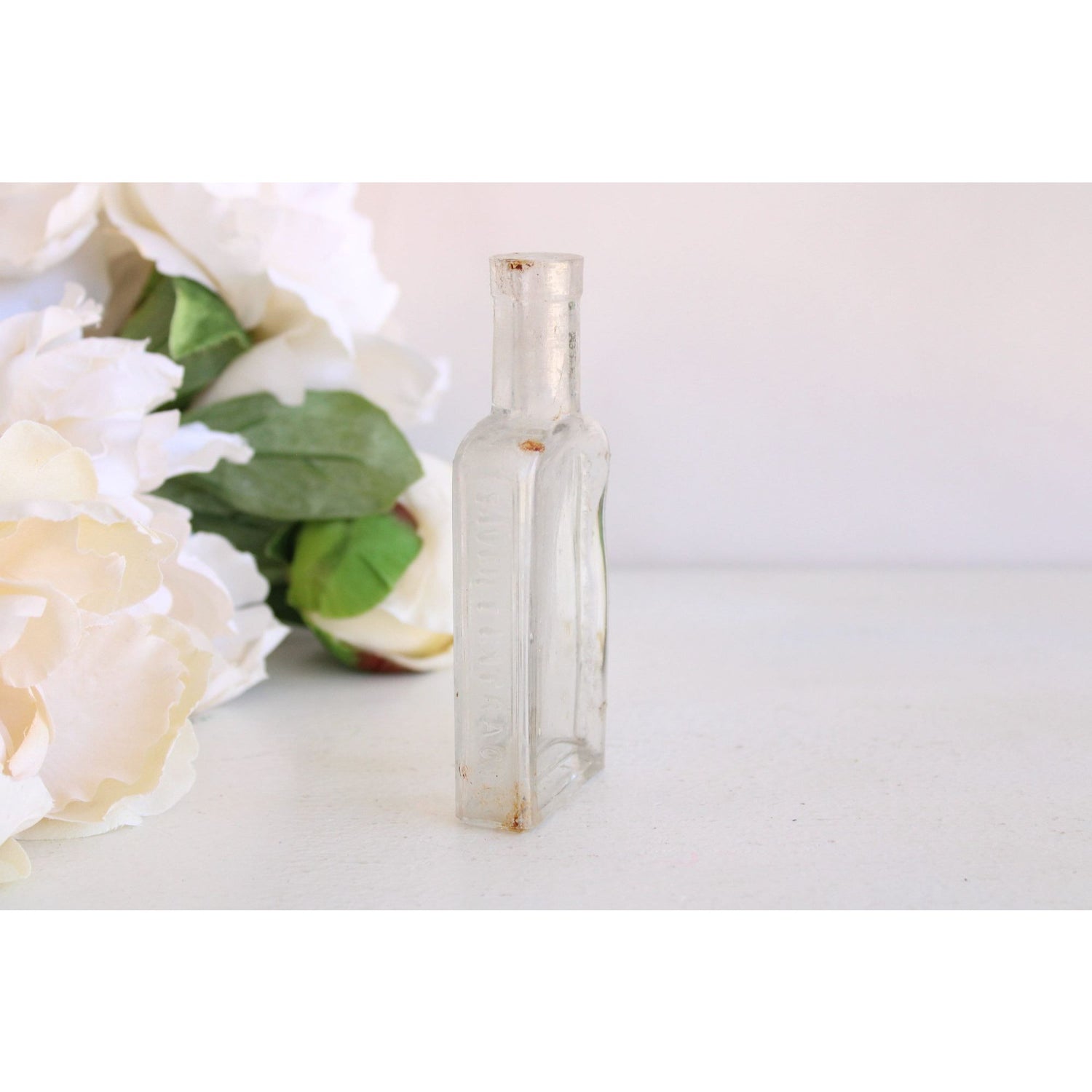 Small Clear Vintage Glass Bottles with Corks, Bud Vases