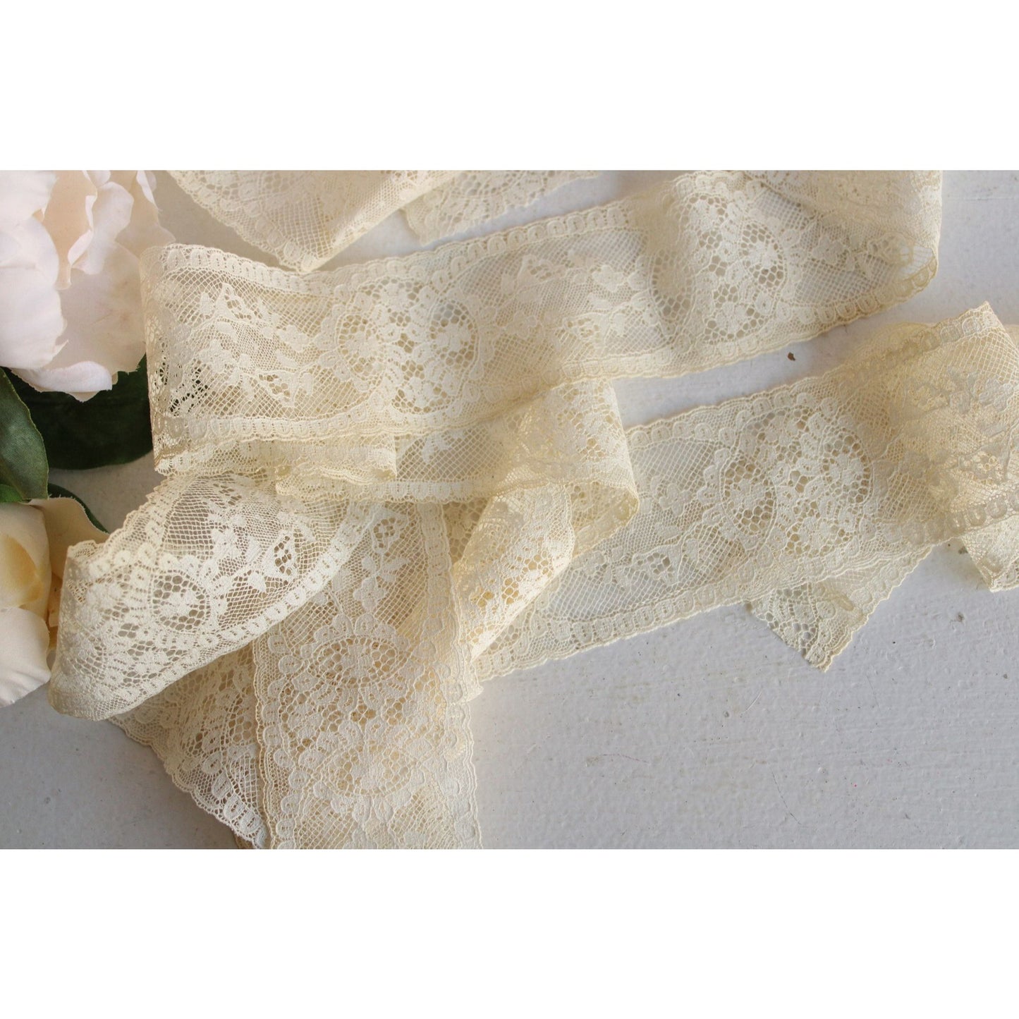 Vintage Lace Trim , Ivory Wide Lace 2.25", Two Yards plus 29 Inches, Scalloped Edge