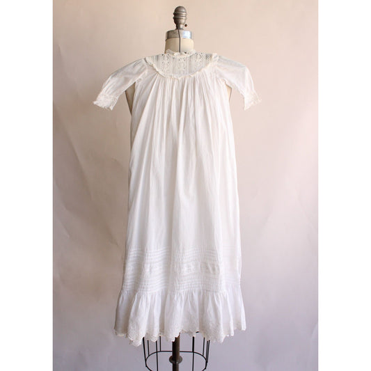 Vintage 1910s White Cotton and Lace Christening Baptism Dress