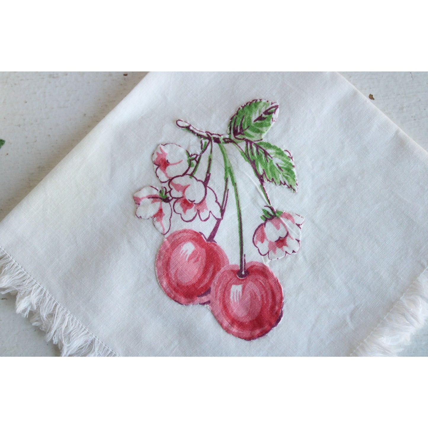 Vintage Cherry Linen Handkerchief