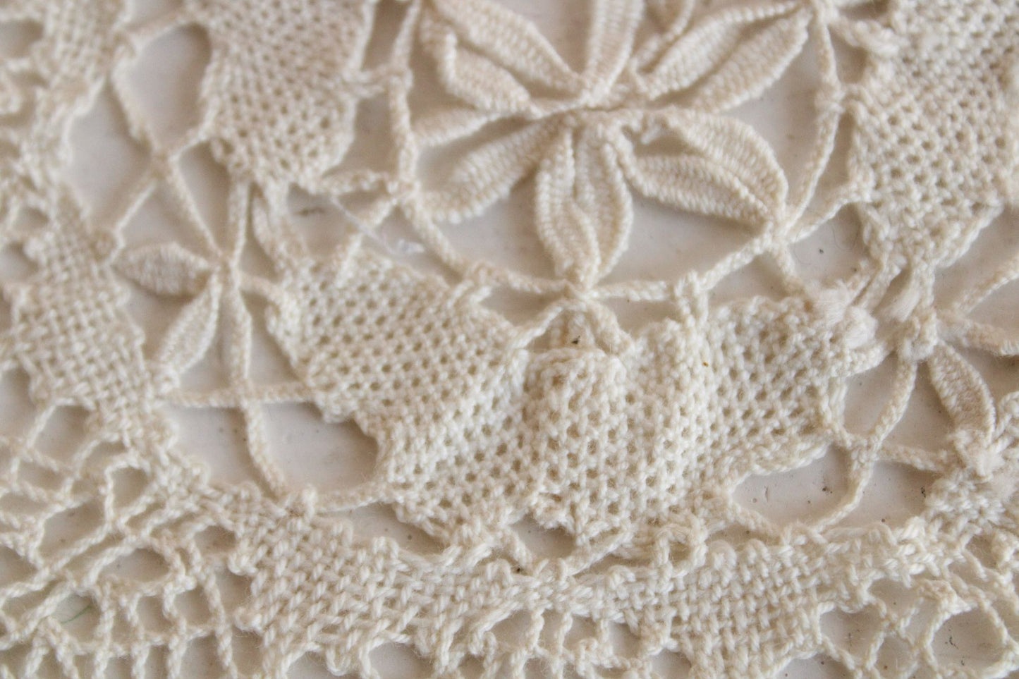 Vintage Doily Set, Ivory Crochet with Butterflies