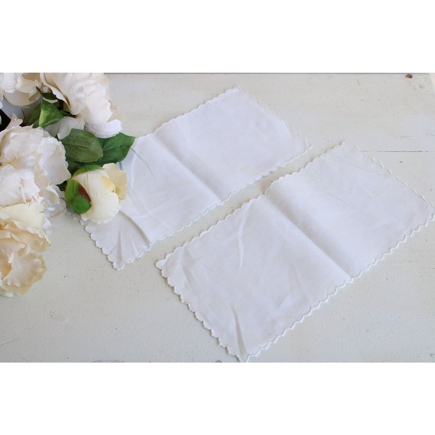 Vintage Doily Set, Two White Linen Couch Covers