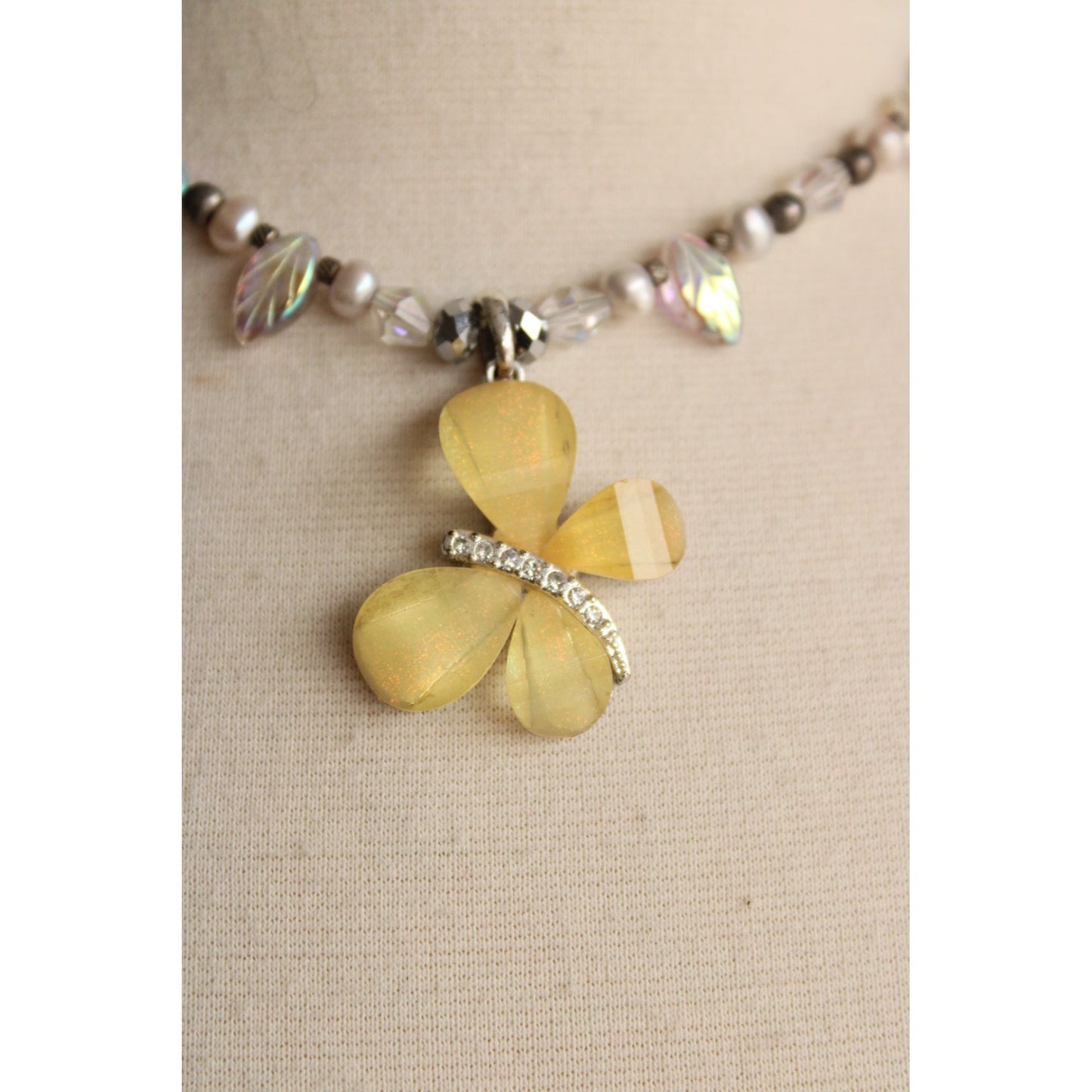 Butterfly Beaded Necklace, Toggle Clasp, Handmade