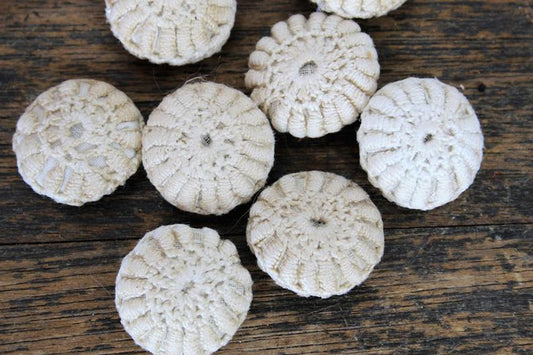 Antique Buttons, Crochet Covered One Inch In Ivory, Set Of Nine