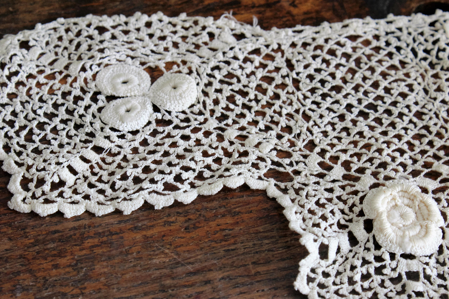 Vintage 1920s Ivory Lace Yoke Collar, Tatted Crochet