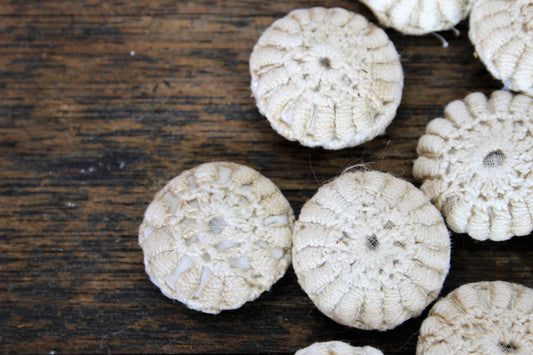 Antique Buttons, Crochet Covered One Inch In Ivory, Set Of Nine