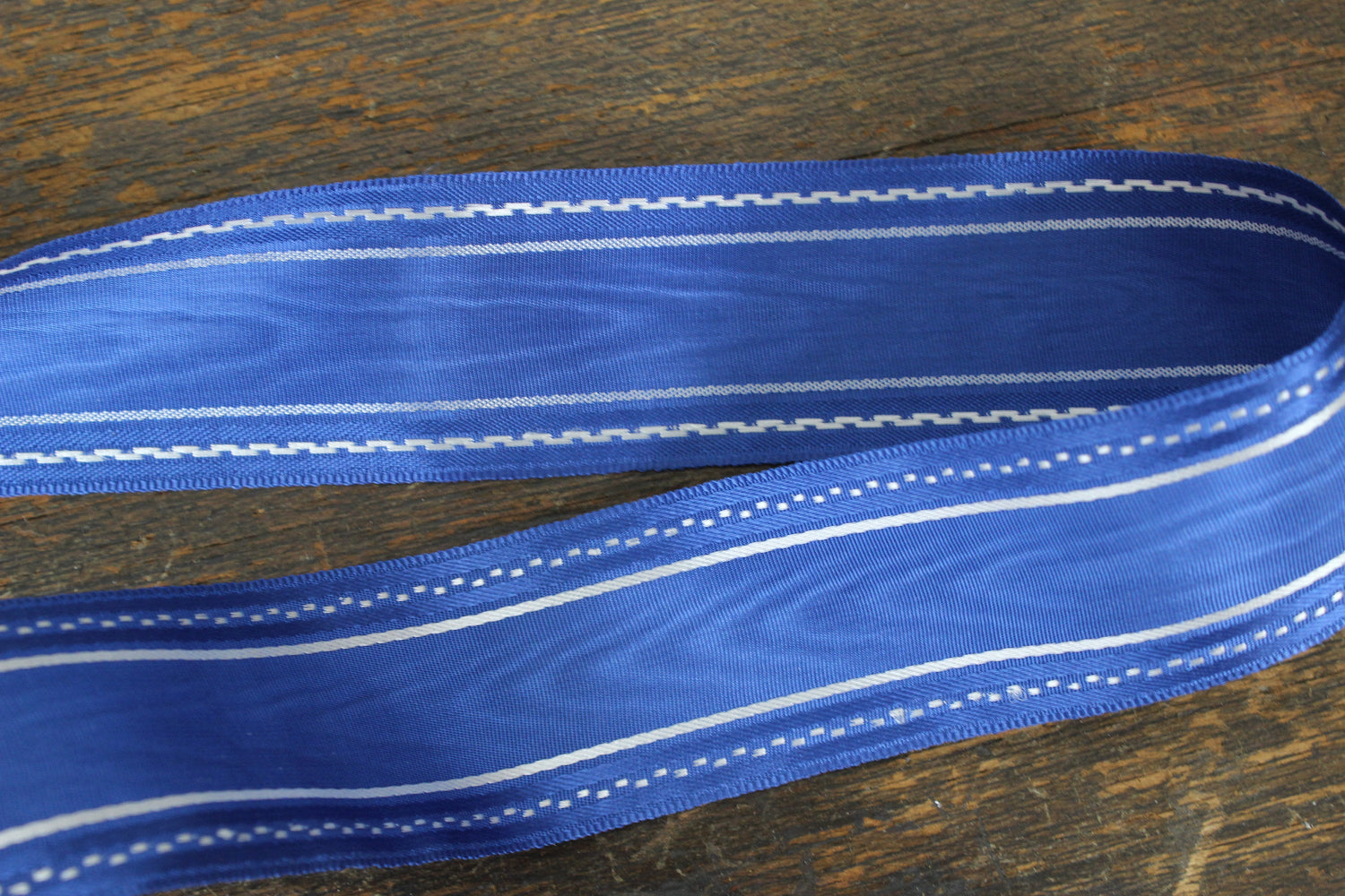 Vintage Ribbon Trim / Blue Moire Taffeta
