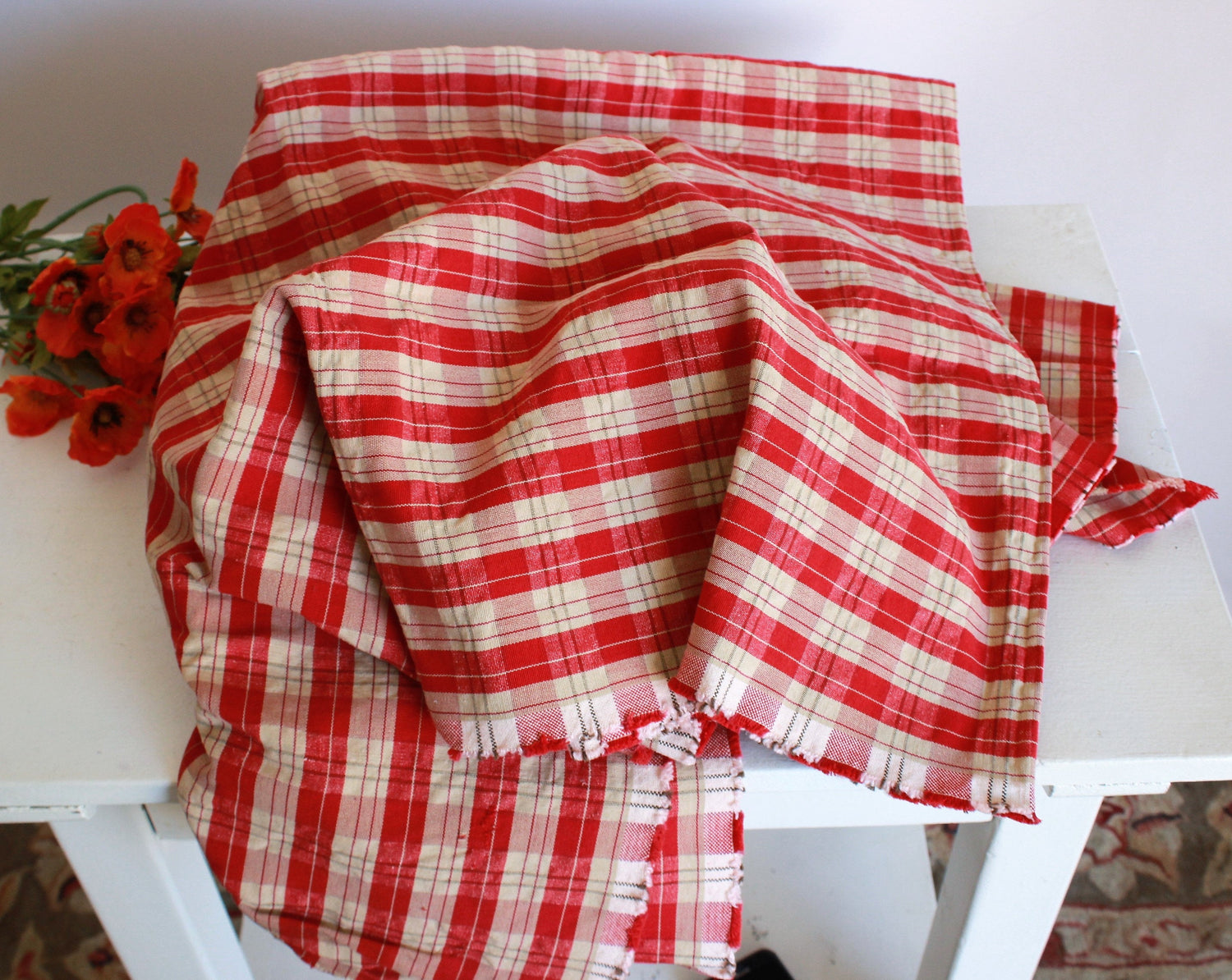 Vintage 1940s Red Tartan Plaid Fabric