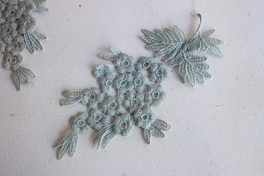 Vintage Blue Appliques, 1 pair Floral Sprays, 8.5" long each. 4.25" width