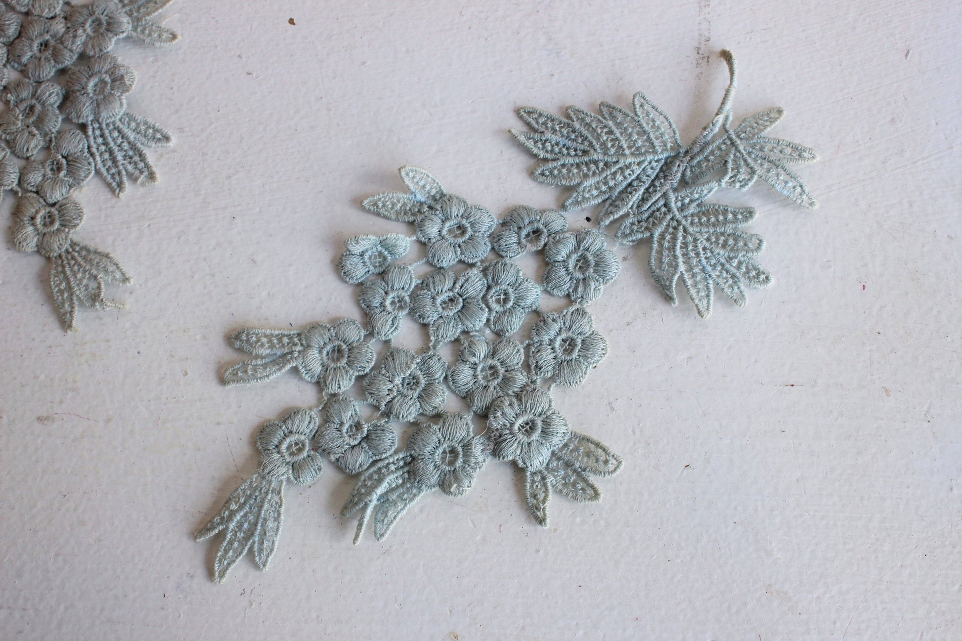 Vintage Blue Appliques, 1 pair Floral Sprays, 8.5" long each. 4.25" width
