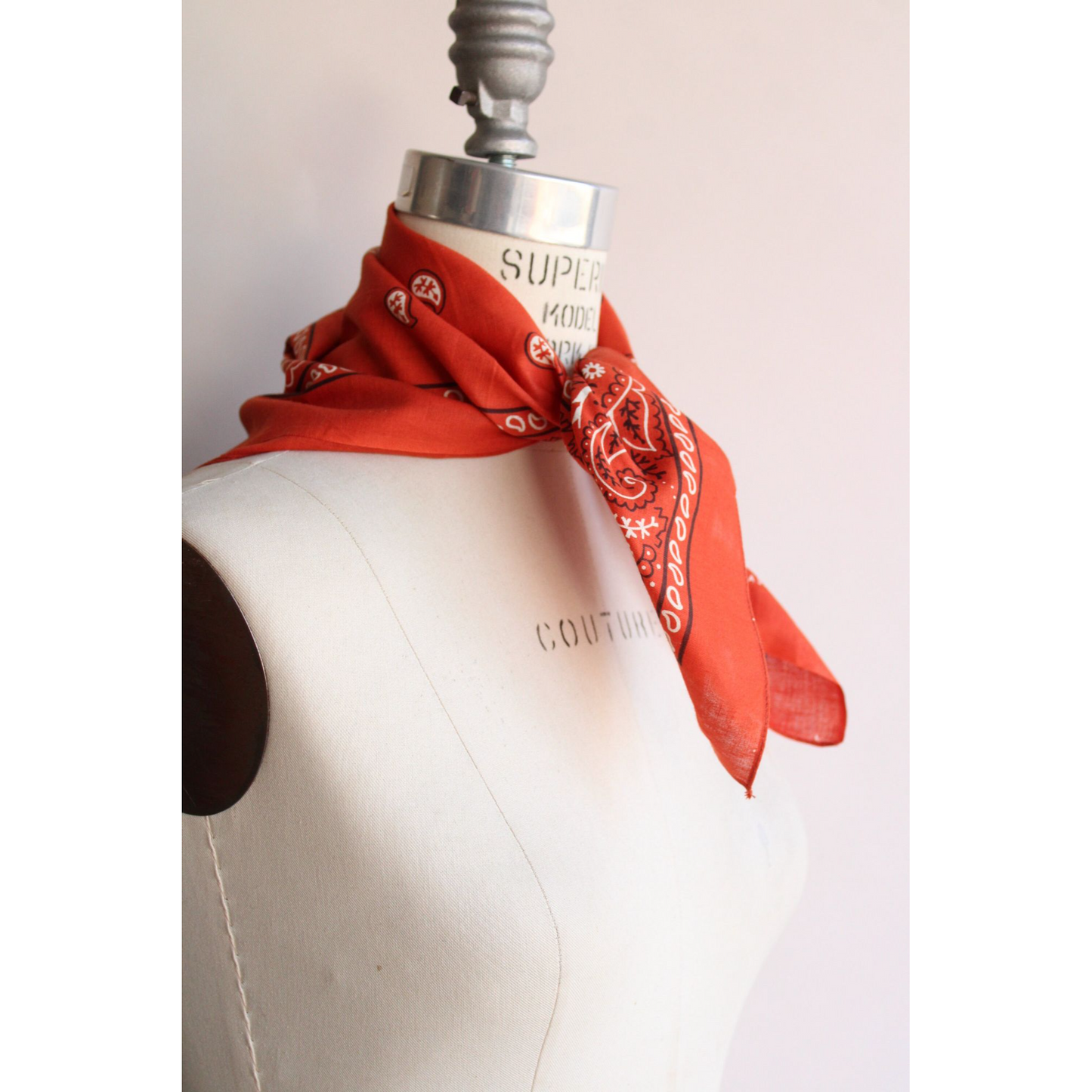 Vintage 1980s Bandana / Brick Red Cotton Scarf / Western Style Kerchief