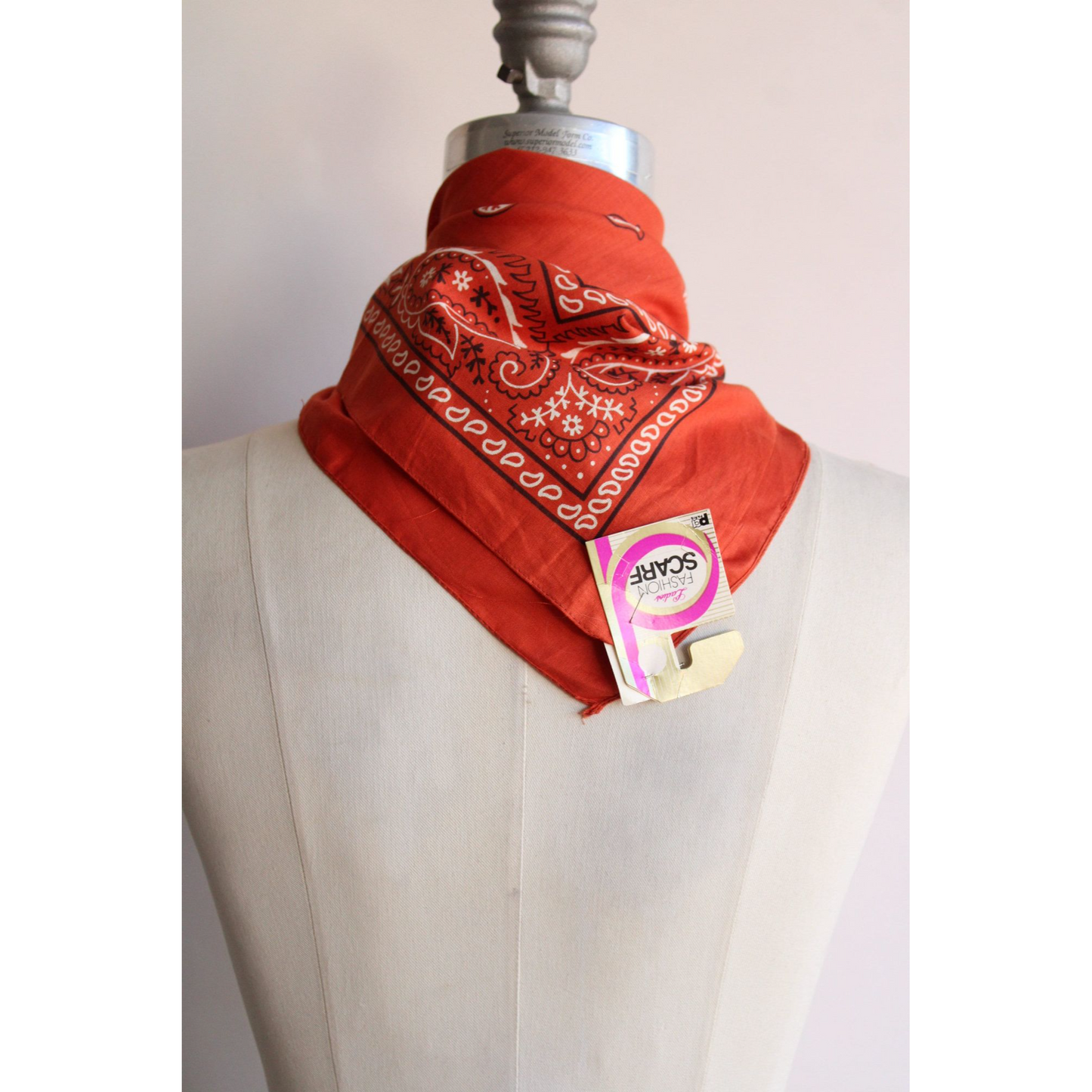 Vintage 1980s Bandana / Brick Red Cotton Scarf / Western Style Kerchief